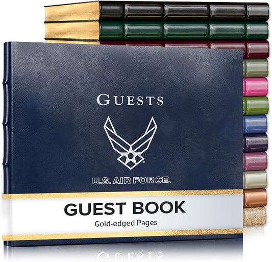 Gallery Leather Wedding Guest Book - for Reception, Baby and Bridal Shower | Birthday Party & Vacation Home - 192 Lined Pages to Sign In & add Polaroid Photo - 9x7" - Acadia Navy - US Air Force by GalleryLeather