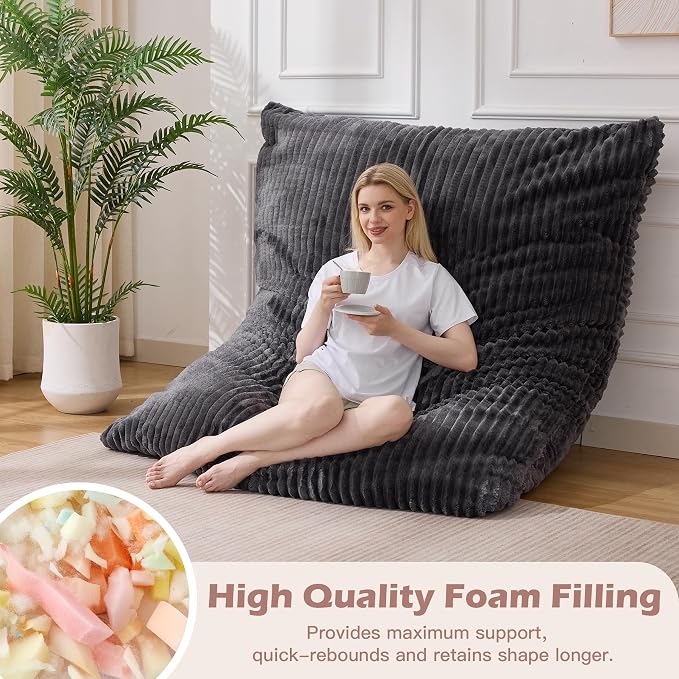 Bean Bag Chair, Giant Bean Bag Chair, 4 in 1 Convertible Beanbag Chairs for Adults with Removable Cover, Memory Foam Floor Cushions, Living Room, Bedroom, Dark Grey - Image 5