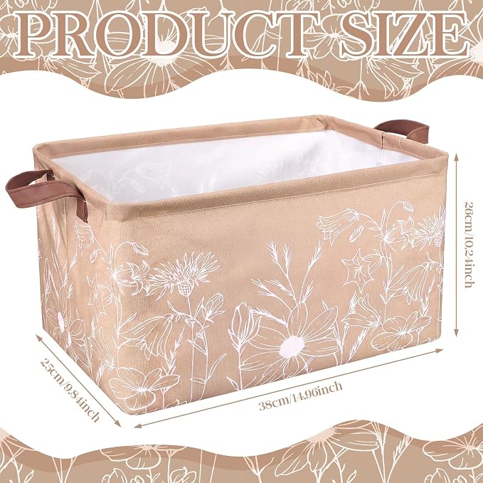 Fourluoo 6 Pack Floral Storage Basket with Handles Clothes Storage Basket Bin Foldable Box Bins Organizer for Closet Shelf Nursery Kid Room Book Toy Chest(6,Flower Line Drawing) - Image 3