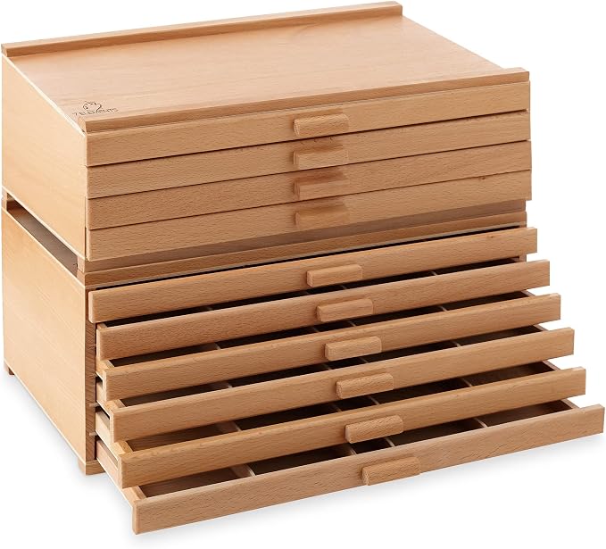7 Elements 10 Drawer Wooden Artist Storage Supply Box for Pastels, Pencils, Pens, Markers, Brushes and Tools by 7Elements