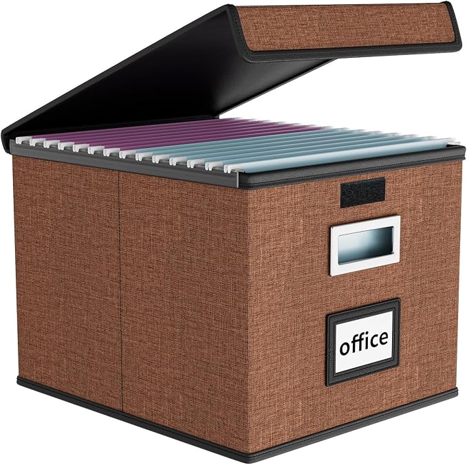 Upgrade Portable File Organizer Box with Lid,Large Linen Hanging Office Document Storage Box with Lid,Collapsible Filing&Storage Box for Office/Decor/Home-14.9x12.7x10.8in,1pk-without folders | File Box with Plastic Slides for Document Storage, Filing ... by Huolewa