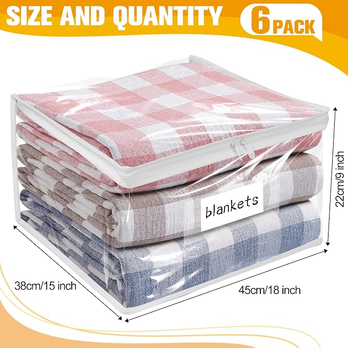 Plastic Storage Bags with Easy-Glide Zipper, Pack of 6, Durable Clear Vinyl Zippered Storage Bags for Clothes Sweaters Comforters Blankets Sheets Bedding (18 x 15 x 9 Inch, Transparent White) - Image 3