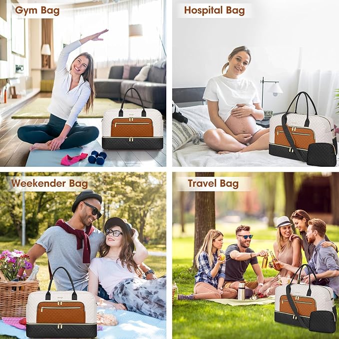 Travel Duffle Bag Weekender for Women - Carry-On Overnight Bag Personal Item Bag with Shoe Compartment & Wet Pocket Large Weekend Tote Bags with Toiletry Bag Hospital Bags for Labor and Delivery - Image 6
