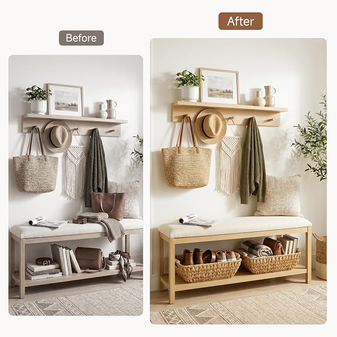 StorageWorks Hand-Woven Storage Baskets with Wooden Handles, Water Hyacinth Wicker Baskets for Organizing, 2 Pack | Wicker Storage Baskets for Shelves, Baskets with Wooden Handles, 2-Pack Gifts Basket for Home Decor, Hand-Woven Basket - Image 6