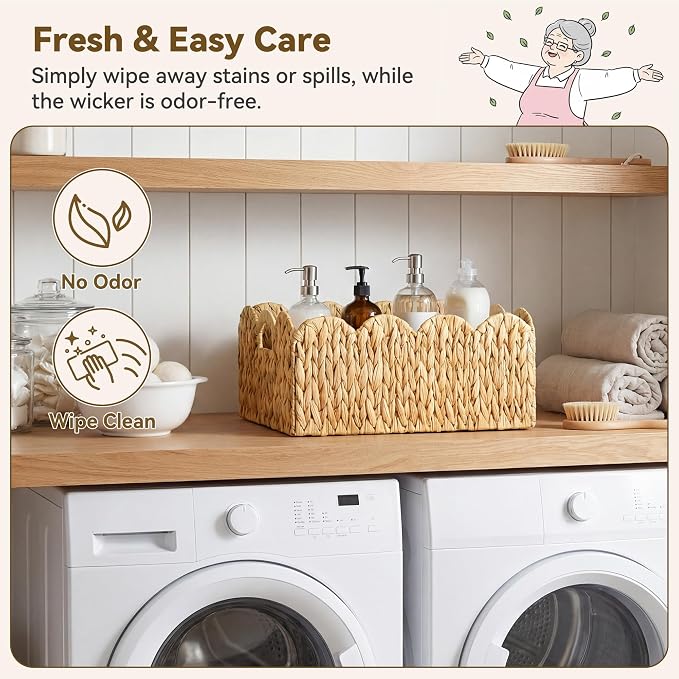GRANNY SAYS Wicker Basket for Organizing, Shelf Baskets with Scalloped Edge | Scalloped Water Hyacinth Basket, Storage Wicker Basket for Pantry, Water Hyacinth Baskets with Scalloped Edge, Woven Baskets - Image 4