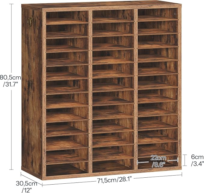 HOOBRO Literature Organizer, 36Compartments Wooden Mail Organizer, Countertop Literature Sorter with Adjustable Shelves for Home, Office, School, Student Mailbox for Classroom, Rustic Brown FG123WF01 - Image 3