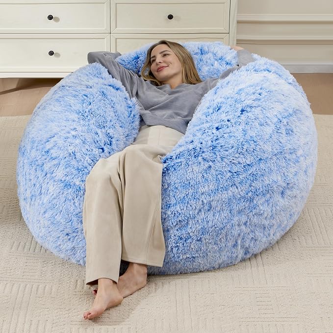 Bean Bag Covers Only, Fluffy Stuffed Beanbag Chair Covers No Filler, Washable Bean Bags Cover for Adults, Stuffed Animal Bean Bag Anti-Slip, 6FT, Blue by ODreamyDogs