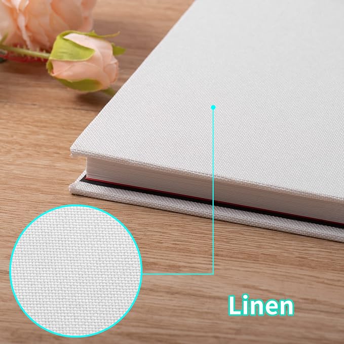 Large Photo Album Self Adhesive for 4x6 5x7 8x10 Pictures Magnetic Scrapbook Album 20 Sheets / 40 Pages Linen Cover DIY Photo Album with A Metallic Pen and and Plastic Board(White) - Image 5