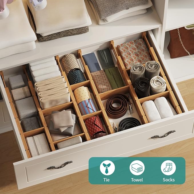 Bamboo Drawer Dividers with Inserts, Kitchen Adjustable Drawer Organizers, Expandable Organization for Home, Dressers, 4 Dividers with 8 Inserts - Image 5
