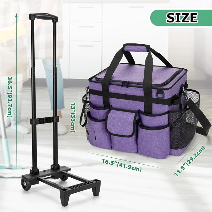 LoDrid Rolling Cleaning Caddy with Lid and Detachable Trolley, Purple | Cleaning Supplies Organizer, Cleaning Caddy Cart on Wheels with Handle and Shoulder Strap for Housekeepers - Image 6