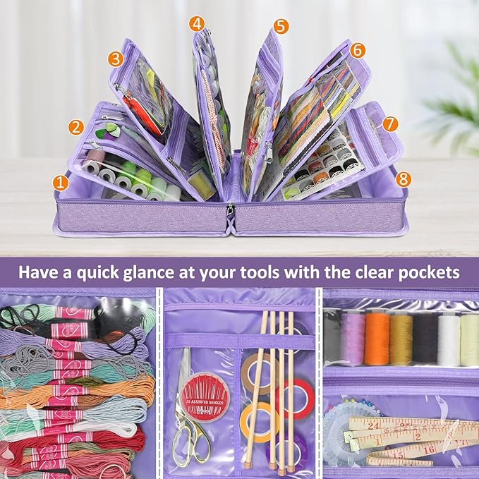 FINPAC Sewing and Craft Supplies Storage Tote Bag with Clear Pockets | Large Art Organizer Caddy Travel Packing Shoulder Bag for Knitting, Sewing Accessories - Image 2