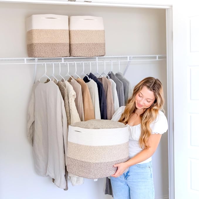 NaturalCozy 13x15x13 Kallax Storage Cubes Bins, 3 Pack | Cotton Rope Cube Storage Bin Woven Baskets for Organizing | Kallax Insert Storage Baskets for Shelves Organizer, Kids Toy, Closet Baby Nursery - Image 7
