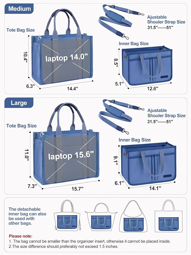 BESBESME Women’s Canvas Tote Bag with Zipper and Compartments – Multi-Pocket Laptop Work Crossbody Shoulder Tote Purse - Image 5