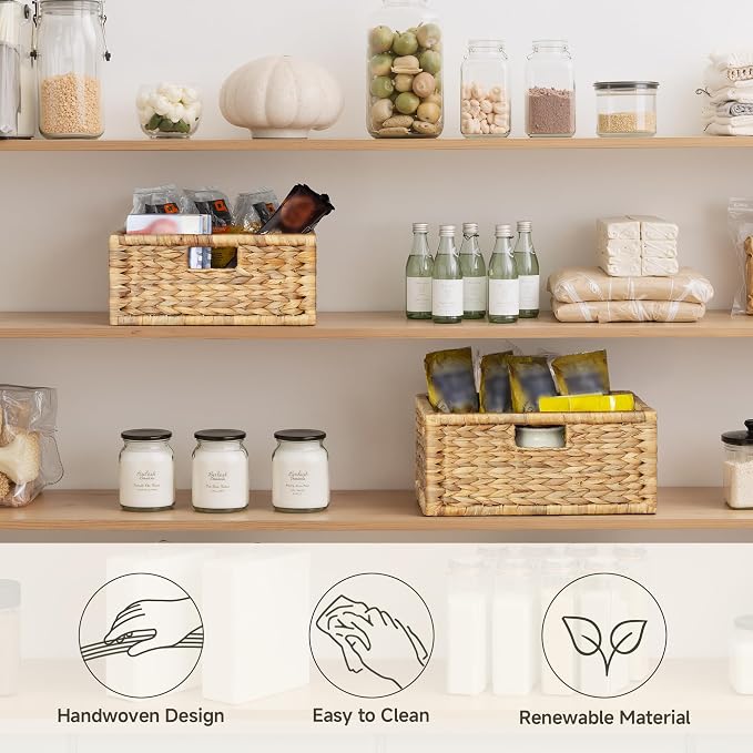 StorageWorks Wicker Basket for Organizing, Pantry Organizer Storage Basket | Wicker Storage Basket for Shelves, Wicker Baskets for Organizing, Water Hyacinth Woven Baskets, Basket Organizer for Shelf - Image 3