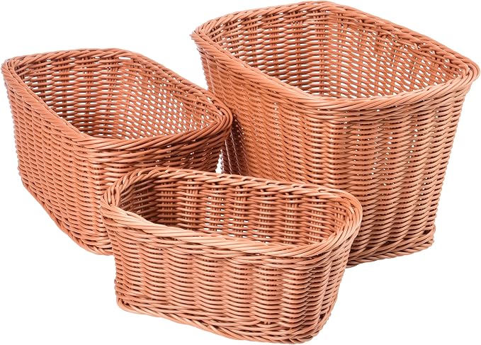 Constructive Playthings Plastic Wicker Woven Storage Baskets, Set of 3 | Nested baskets, Set of 3 for storage, gift baskets or organizing, woven for sturdyiness, washable plastic - Image 2