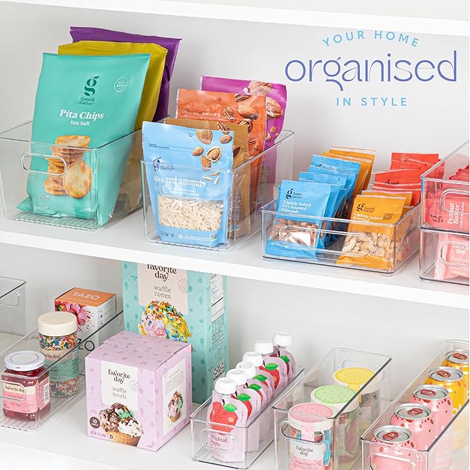 Plastic Food Storage 2 Pack Clear Container Bin with Handles for Organizing Kitchen, Pantry, Refrigerator, Freezer, Pantry, Cabinet, Closet, Bathroom. 10”x6”x5” - Image 6