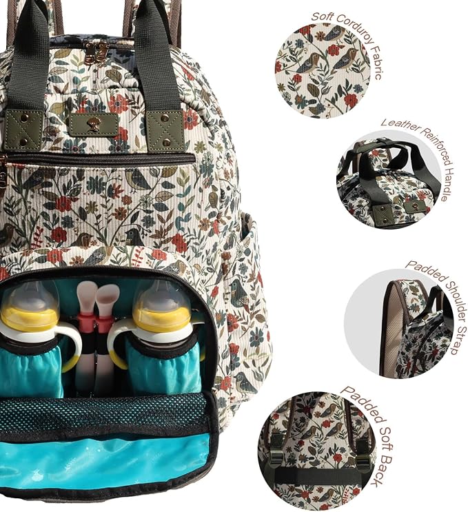 Diaper Bag Backpack Corduroy Multifunction Baby Fashion Travel Pack office Laptop Bag - Image 2