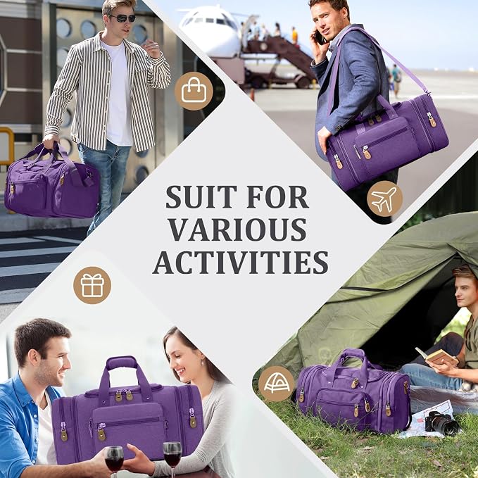 Gonex Canvas Duffle Bag, Expandable 50L Travel Overnight Weekender Bag | for Men, Multiple Pockets, Carry-On Size, Durable Zippers, Detachable Strap, Purple - Image 7