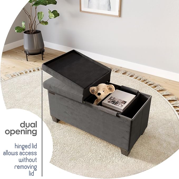 Storage Ottoman Bench with Bins, 30-in Storage Bench for Bedroom End of Bed, Folding Foot Rest Ottoman for Living Room Max 660lbs, Velvet Ottomans, Grey - Image 9
