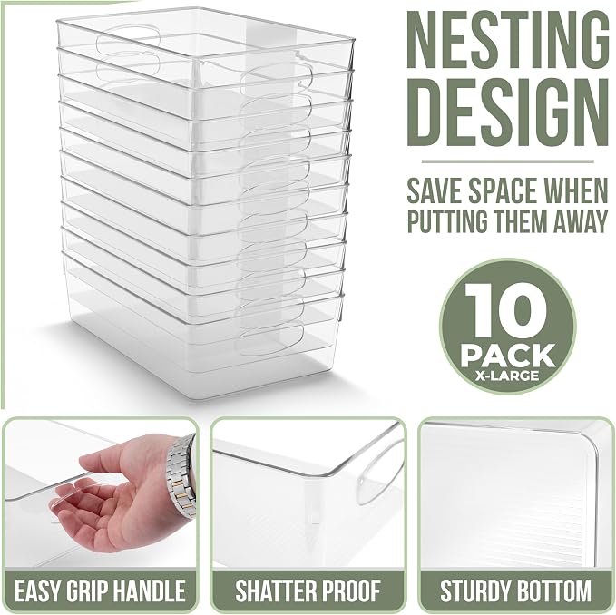Sorbus Fridge Organizers and Storage, Clear Bins (Extra Large, 10 Pack) | Plastic bin with easy access for cabinets, packaged food, produce and household supplies; contents stay visible for sorting - Image 2