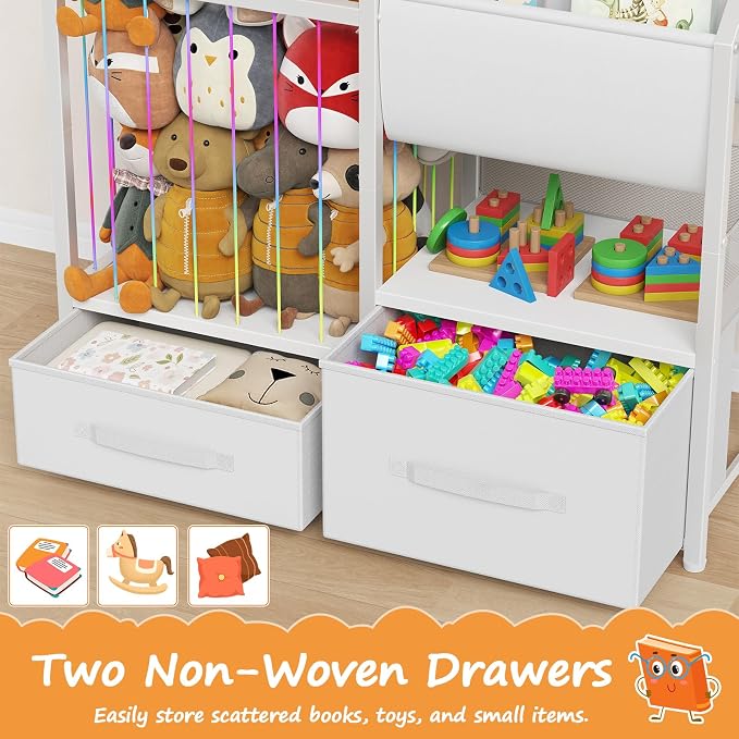 HOOBRO Kids Bookshelf and Toy Storage Organizer, Stuffed Animal Storage with Sling Bookshelf and Non-Woven Fabric Drawers, Children Bookcase for Nursery, Playroom, Kids Room, White WT37CW01 - Image 6
