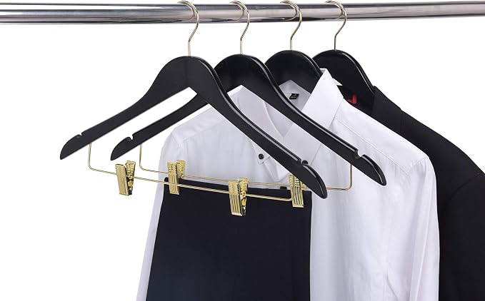 Quality Hangers Quality Wooden Skirt Hangers with Clips 80-Pack Black Pants Adjustable Gold Metal Clips, Swivel Hook, Coat, Jacket, Blouse Suit (Black - 80) 17.5'' - Image 5