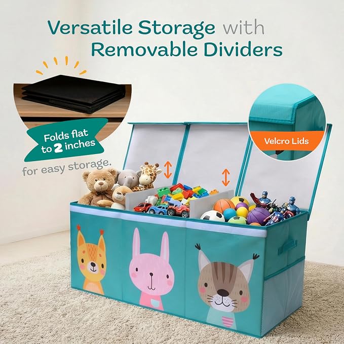 SoftOwl Extra Large Toy Storage Organizer with Lid - Sturdy, Collapsible Toy Chest Storage Box with Cute Design - Toys Bin with Dividers for Kids, Boys, Girls, Nursery, Bedroom, Play room 37"x16"x14" - Image 5