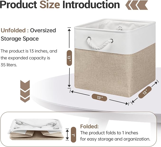 ECDYQXVU 13x13x13 Inch Storage Cube Bins Foldable Organizer Baskets 6 Pack | Soft Cotton Handles, Premium EVA Fabric, Hard Cardboard Bottom, Sturdy Metal Rim, Closet Shelf, Living Room, Bedroom, Laundry - Image 3