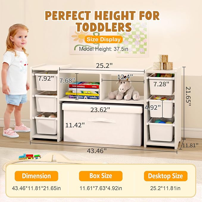 MallBest Montessori Shelf for Kids - 100% Solid Pine Wood with 6 Removable Plastic Bins, Toy Storage Organizer for Playroom, Bedroom & Nursery (White) - Image 2