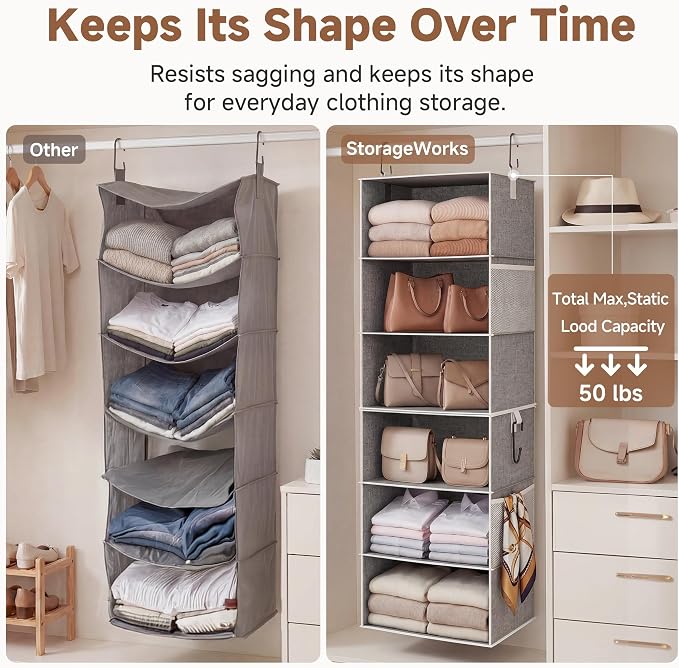 StorageWorks 6-Shelf Jumbo Closet Organizers, Two 3-Shelf Separable Hanging Shelves for Closet, 13" D x 15" W x 47 ¼"H，Gray - Image 5