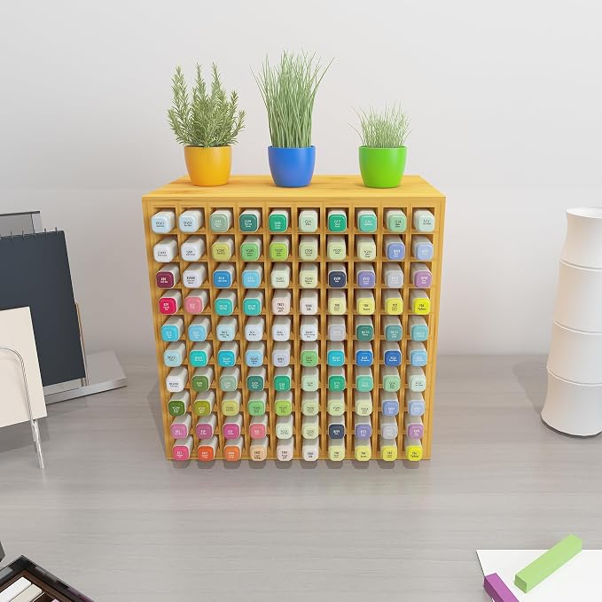 MinBoo Art Marker Storage Organizer for 100 Markers, Bamboo Art Supply Rack, Pens Color Pencils Paint Brushes Stationary Organizer Holder for Home Classroom Office Desk Decor - Image 7