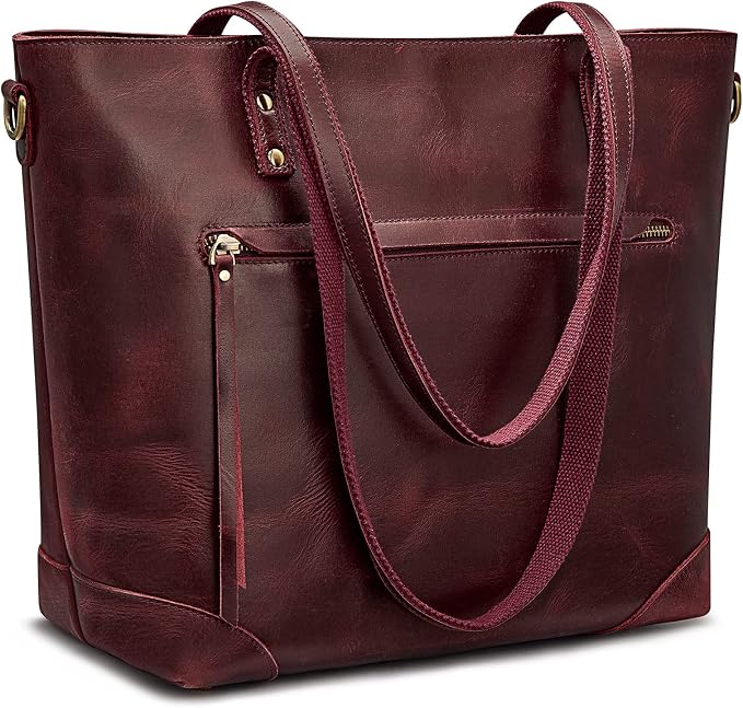 S-ZONE Vintage Genuine Leather Shoulder Bag Work Totes for Women Large | Top Grain Leather, Purse Handbag, Fits Laptop Documents, Luggage Sleeve, Multi Pockets, Work Travel Everyday by S-ZONE