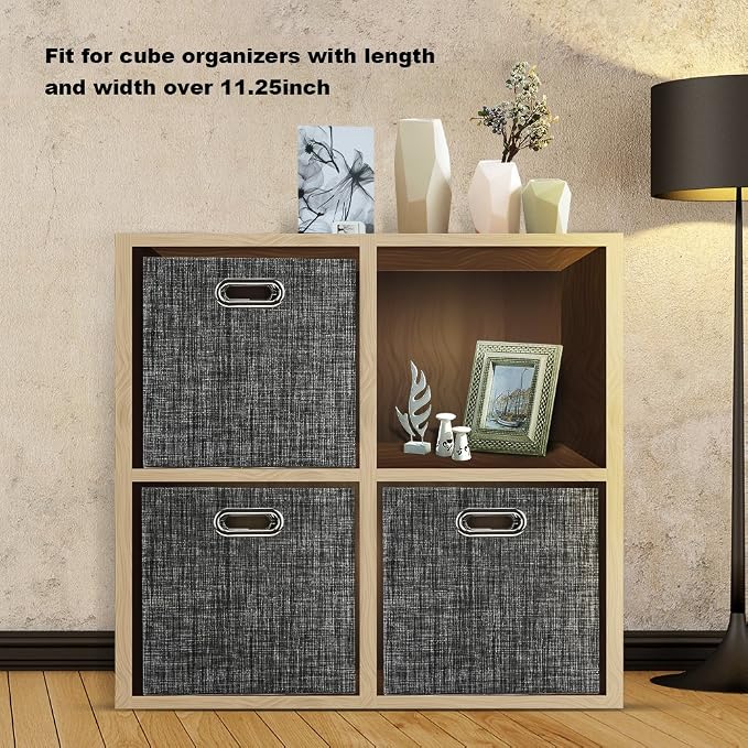 Posprica Collapsible Storage Cubes,11×11 Heavy Duty Fabric Stroage Basket Bins, 4pcs,Black - Image 4