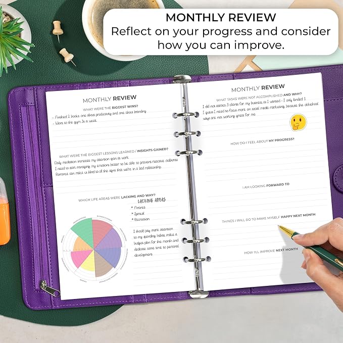 Clever Fox Weekly Planner Binder, Undated Daily A5 Eco Leather Purple | 7 x 10 in with A5 pages, mini 3 ring portfolio organizer, work time manager, day runner, agenda book with monthly calendars - Image 5
