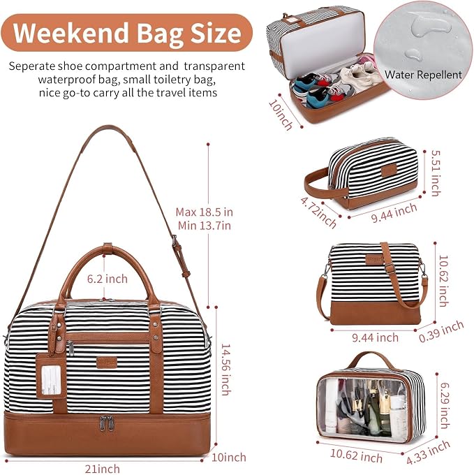 4PCS Weekender Bags for Women Large Overnight Weekend Travel Duffel Bags | Travel Bag Carry-on Tote Hospital Bag with Shoe Compartment Crossbody Toiletry Bag for Travel Business Gym Water Resistant - Image 3