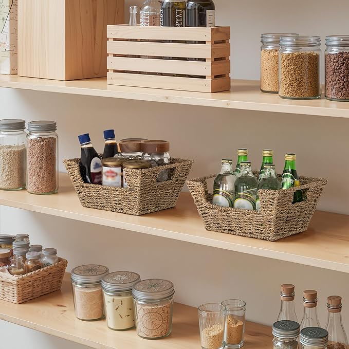 StorageWorks Wicker Storage Baskets for Shelves, Pantry Baskets, Seagrass | Pantry Baskets for Patato and Onion Storage, Stackable Wicker Basket Organizer for Shelf, Woven Basket for Storage, 2-Pack - Image 5