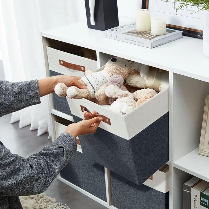DECOMOMO Fabric Cube Storage Bins, Storage Baskets for Shelves 4 Pack | 11 inch Cube Storage Organizer for Kallax and Cubbies (Slate Grey & White) - Image 2