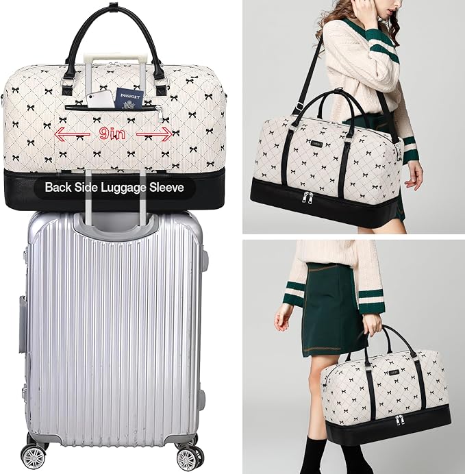 Weekender Bags for Women, 21" Travel Duffle Bag with Shoe Compartment | 3PCS Carry On Overnight Large Duffel Bag with Crossbody Bag and Toiletry Bag for Weekend Travel Gym Hospital Business Trip - Image 3