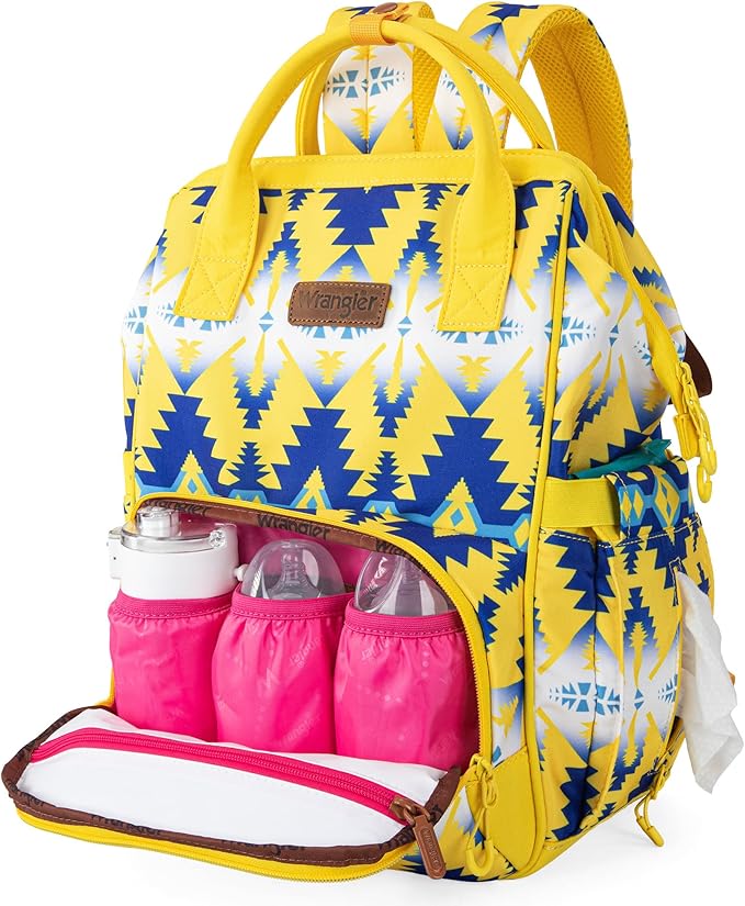 Wrangler Aztec Backpack Organized Daypack Travel Baby Bag with Stroller Strap and Side Bottle Pockets - Image 2