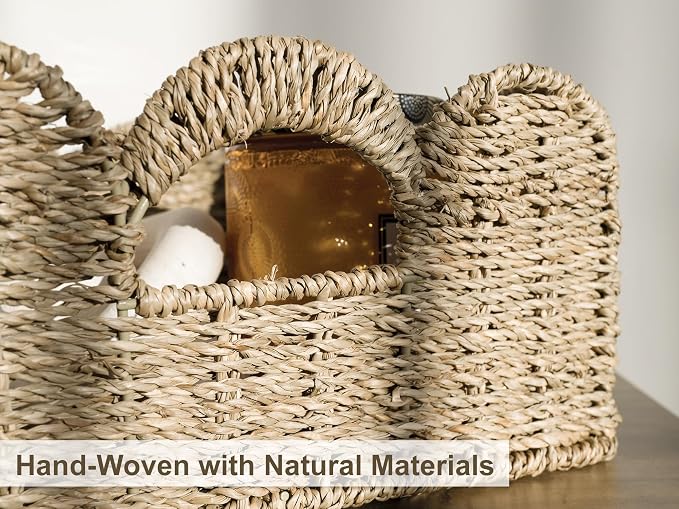 StorageWorks Scalloped Wicker Basket, Hand-woven Rattan Baskets with Built-in Handles, Seagrass Basket for Organizing and Decor, 2 Pack | Woven Baskets for Storage, Wicker Storage Baskets for Shelves, Large Wicker Basket, Shelf Basket with Handles, 2 Pack - Image 4