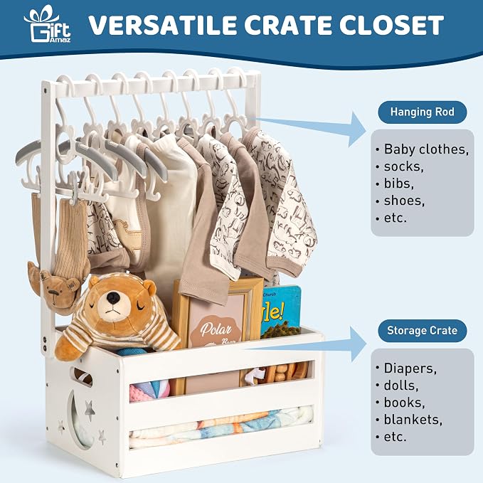 GiftAmaz White Wooden Baby Shower Crate Closet, Baby Storage Crate with Handle, Basket for Baby Shower Gifts, Welcome Gift Basket for Newborn Boys Girls, Pregnancy Gifts for New Parents - Image 4