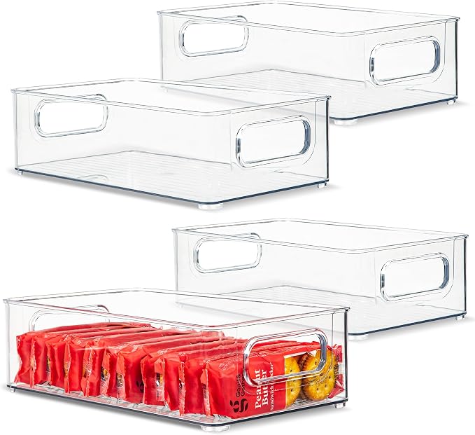 primebox - Clear Plastic Organizing Containers, 4 Pack - Stackable Storage Bins with Handles, 10"x6"x3" by primebox