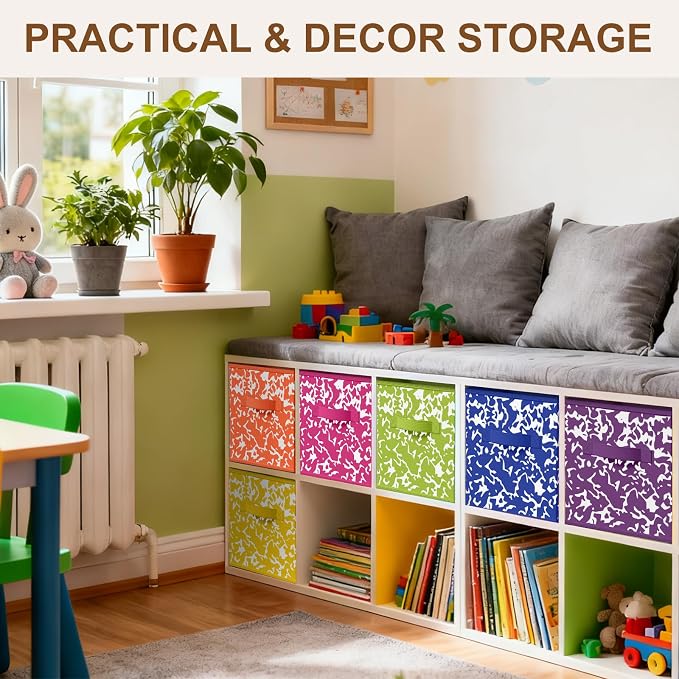 LemonRoad 6 Fabric Cube Storage Bin 11'' Classroom Bin,Rainbow,Classic - Image 5