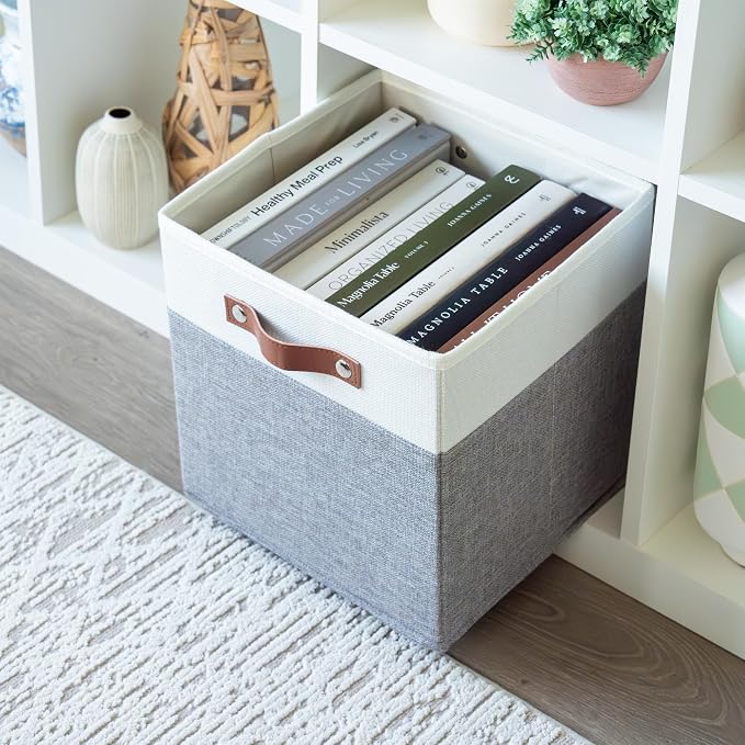 OrganiHaus 11x11 Cube Storage Bins, Set of 4 - Fabric Storage Cubes | Sturdy, holds its shape; odor-free; fits ClosetMaid 11-inch shelves; vegan leather handles - Image 5