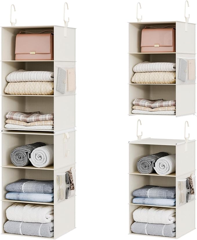StorageWorks 6-Shelf Closet Organizers, Two 3-Shelf Separable Hanging Shelves for Closet, 12 1⁄2" D x 12 1⁄2" W x 47 ¼" H, Mixing of Beige, White & Ivory by StorageWorks
