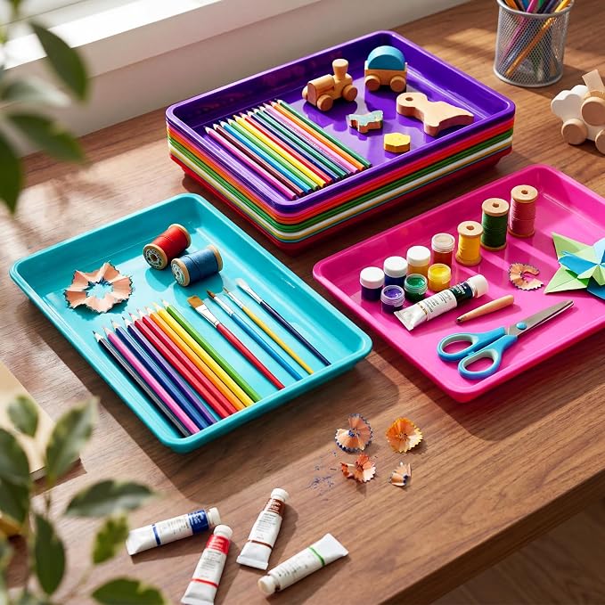 Maitys 15 Pack Plastic Art Trays 12 x 16 Inch Activity Crafts Trays Sensory Tray DIY Projects, Painting, Beads, Jewelry Office Home Organizer Arts and Crafts Supplies(Vivid Color) - Image 7