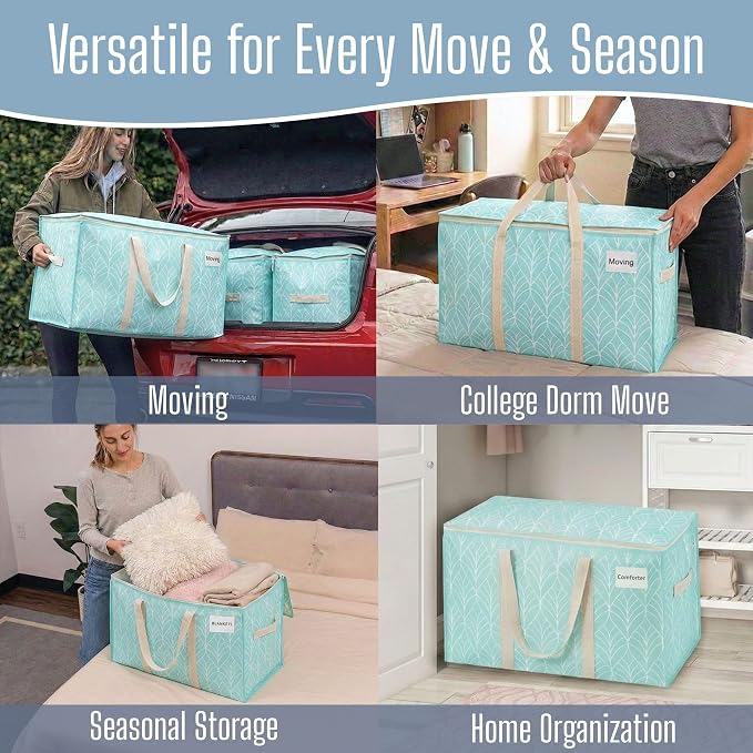 VENO 6 Pack Heavy Duty Moving Bags, Extra Large Storage Bags with Reinforced Handles & Strong Zippers, Foldable & Reusable Moving Box Alternative for Clothes & Dorm Storage - Image 6