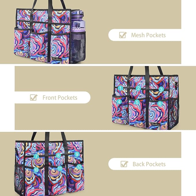 CLOUDMUSIC Large Tote Bag For Women Travel Nurse Teacher Work Waterpoof With Zipper Utility Everything Bags | Travel - Image 6