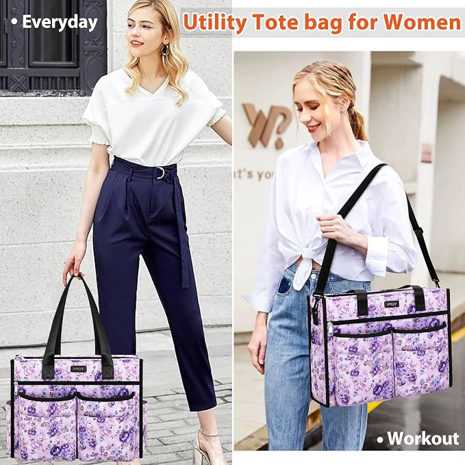 ITIEZY Large Utility Tote Bag for Women with 18 Pockets, Waterproof Teacher Nurse Bags with Zipper for Everyday Travel Work - Image 3