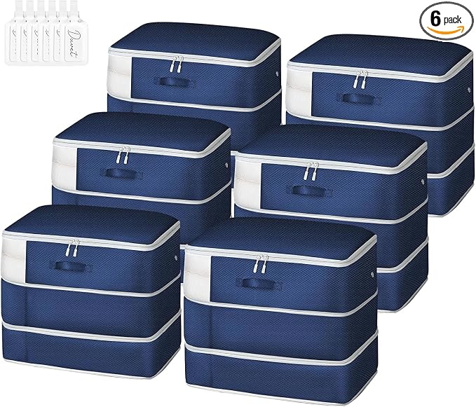 DIMJ Comforter Storage Bag - 110L Ultra Space Saving Self Compression Organize 6 Pack for Duvet, Pillow, Bedding, Blanket Storage Organizer Nylon Compression Bags by DiMJ